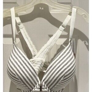 Lane Bryant Boost Plunge Bra White With Gray Stripes 40DDD New With Tags